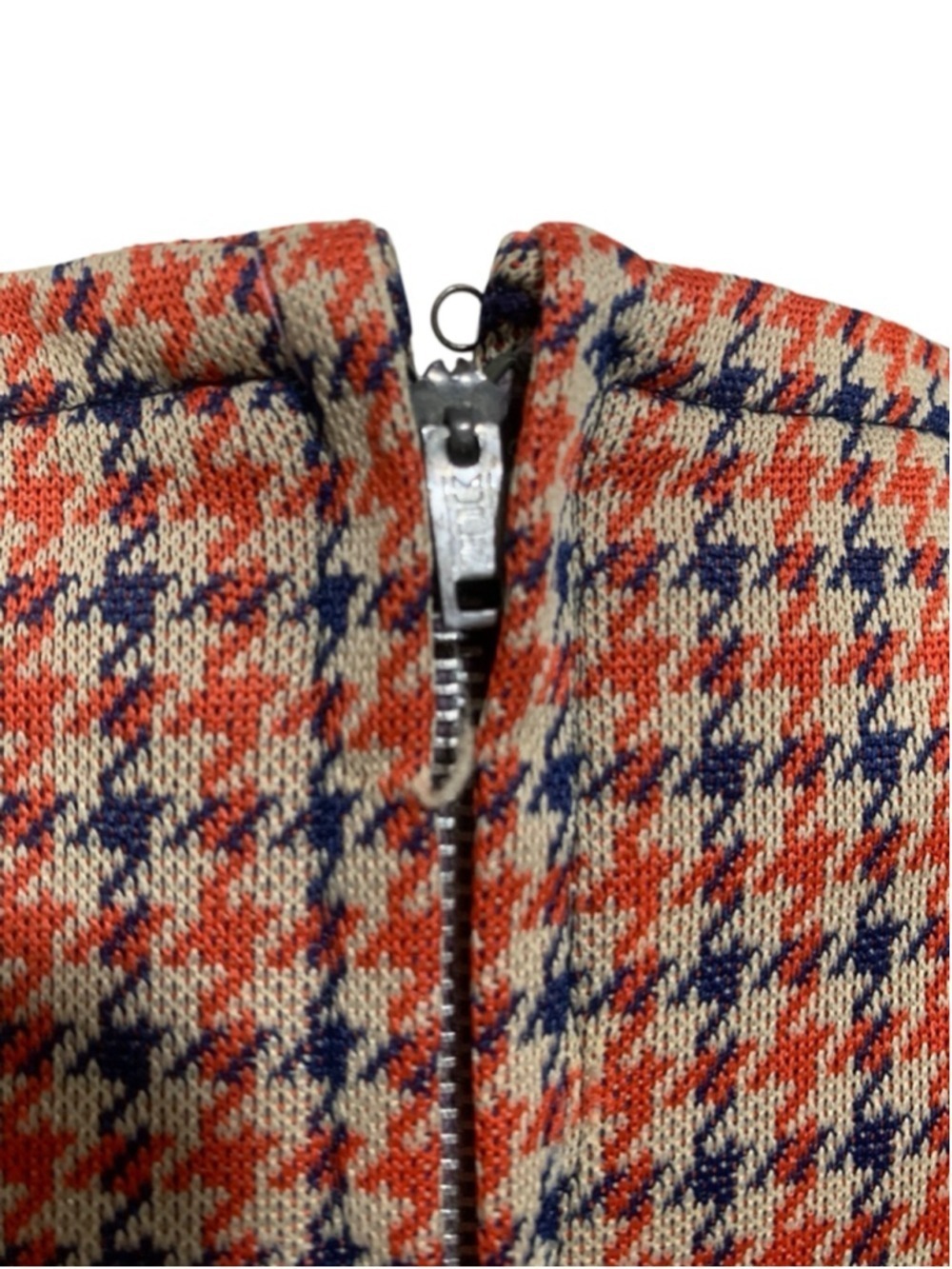Vntg 60’s Women's handmade Orange and Blue houndstooth Vneck Volup Dress - Picture 6 of 6